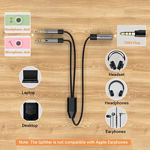 Cubilux 3.5mm Headset Audio and Microphone Splitter, 1/8” TRRS(CTIA) Female to 2X TRS Male Y Splitter for Gaming Headset, PC, Laptop, Computer with Separate Headphone and MIC Jack