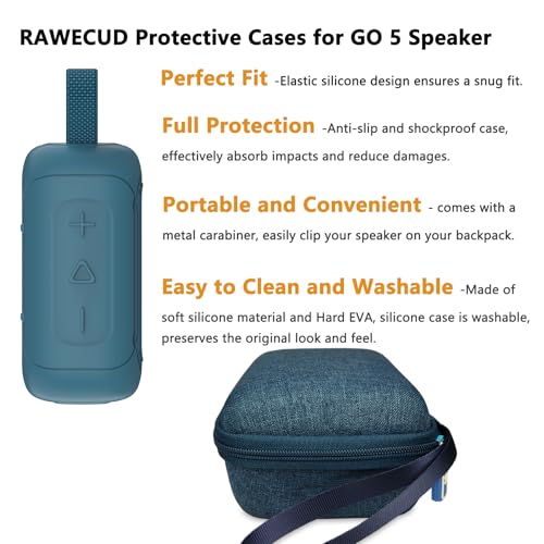 Protective Case for JBL Go 5 Portable Bluetooth Speaker | Accessories Hard Carrying Case and Silicone Cover with Metal Carabiner (Blue Case) - color: Blue Case