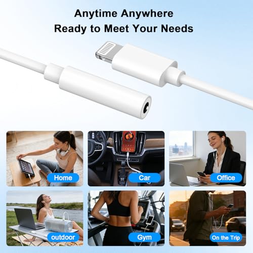 [Apple MFi Certified] 5 Pack Lightning to 3.5 mm Headphone Jack Adapter | iPhone Aux Adapter Converter Dongle Audio Cable Compatible with iPhone 14 13 12 11 X XS 8 7 - color: White-5Pack