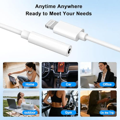 [Apple MFi Certified] 5 Pack Lightning to 3.5 mm Headphone Jack Adapter | iPhone Aux Adapter Converter Dongle Audio Cable Compatible with iPhone 14 13 12 11 X XS 8 7 - color: White-5Pack