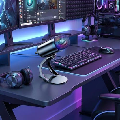 USB Condenser Microphone, Podcast Microphone, Plug and Play,Compact Gaming Streaming Dynamic Mic for Laptop Gaming PC, with RBG Lights - color: with RBG Lights