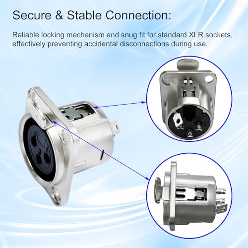 RIVIERA XLR Panel Mount Chassis 3pin Male & Female Nickel Plated Metal Housing and Silver Chrome-Plated Contacts (5 Female Silver) - color: Silver, size: Female