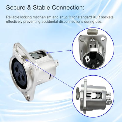 RIVIERA XLR Panel Mount Chassis 3pin Male & Female Nickel Plated Metal Housing and Silver Chrome-Plated Contacts (5 Female Silver) - color: Silver, size: Female