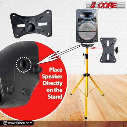 5 Core Speaker Stand Pair Universal Mount Steel Construction 132 Lb Capacity Stable Tripod w/Adjustable Height 72” w 35mm Compatible Insert Metal Safety Pin Included Bag - color: Yellow