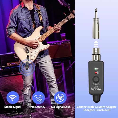 A11 2.4GHz Wireless XLR Transmitter and Receiver 4 Channels (2TX + 1RX) | 4 Channels,Plug-on XLR Mic Adapter,Wireless Mic System for Dynamic/Condenser Mics, Audio Mixer, DSLR Camera,PA System - size: 2TX + 1RX