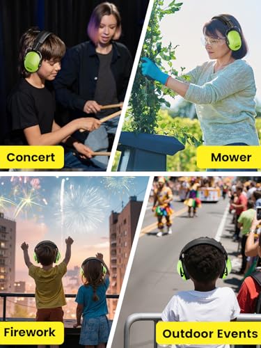 Dr.meter Kids Ear Protection Ear Muffs, Noise Cancelling Headphones EM100 | 27.4SNR Noise Reduction Earmuffs for Toddler Kids Autism Sensory Monster Jam Fireworks Concerts Air Show Audlts Mowing - color: Green+green