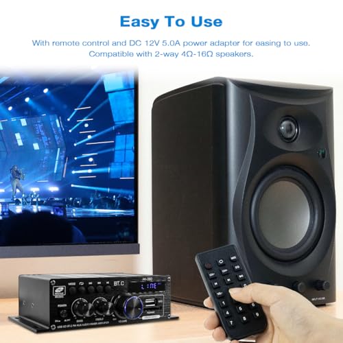 Bluetooth 5.0 Audio Amplifier 400W+400W 2.0 CH AMP HiFi Stereo Treble Bass Audio Receiver for Passive Speakers Theater System AK-380