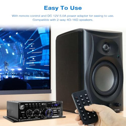 Bluetooth 5.0 Audio Amplifier 400W+400W 2.0 CH AMP HiFi Stereo Treble Bass Audio Receiver for Passive Speakers Theater System AK-380