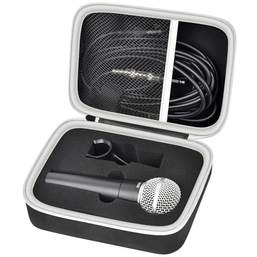 casmilee Microphone Case for Shure SM58/SM57/SM58S/BETA 58A/PGA58/PGA48 | Removable Foam Cradle, Mesh Pocket for XLR Cable, A25D Adapter and Small Accessories, Carry Handle, Black, Box Only