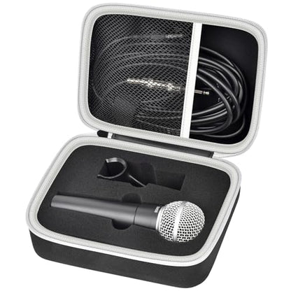 casmilee Microphone Case for Shure SM58/SM57/SM58S/BETA 58A/PGA58/PGA48 | Removable Foam Cradle, Mesh Pocket for XLR Cable, A25D Adapter and Small Accessories, Carry Handle, Black, Box Only
