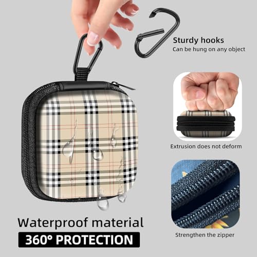 Square Data Cable Earbud Charger Coin Storage Bag Shockproof and Drop-Proof EVA Material Compatible with AirPod(Camel Plaid) - color: Camel plaid