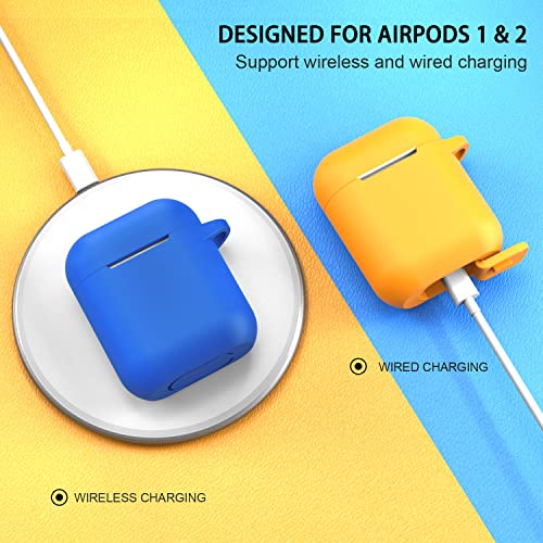 Compatible with AirPods Case Cover, Full Protective Silicone Skin Dust-Proof Designed for Apple AirPods 1st 2nd Generation with Keychain, Front LED Visible, Blue - color: C-Blue