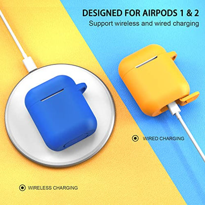 Compatible with AirPods Case Cover, Full Protective Silicone Skin Dust-Proof Designed for Apple AirPods 1st 2nd Generation with Keychain, Front LED Visible, Blue - color: C-Blue