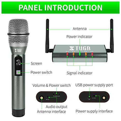 XTUGA UHF Wireless Microphone System,4 Channel Metal Handheld Mics(UF4600) | Plug and Play,164ft Coverage Range,Auto Sync Setup,Cordless Mics Set for Karaoke/Church/Party/Outdoor Events/Public Speaking