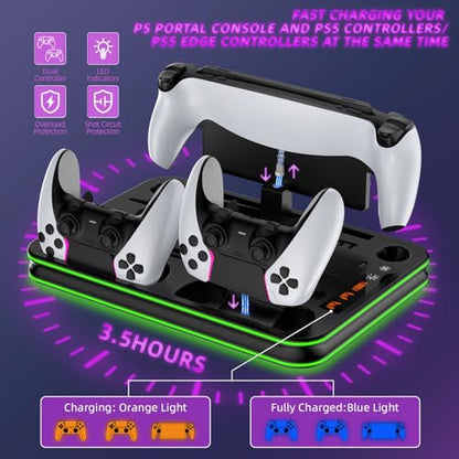 PS5 Pro/Slim/PS5 Stand and Cooling Station with RGB Lighting,Charging Station for PlayStation Portal & P5 Controller, PS Portal Charger,Headset and Remote Holders (Black) - color: Black