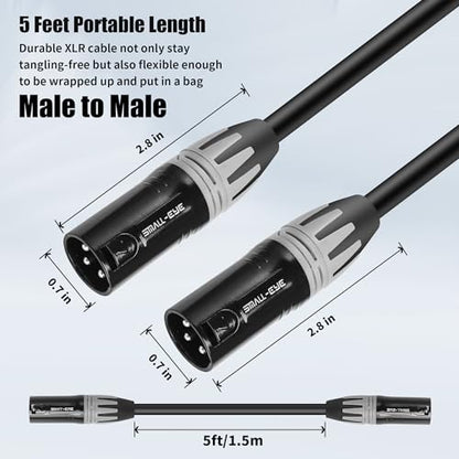 SMALL-EYE XLR Male to Male Patch Cable 5 ft 2-Pack, 3-Pin Balanced | 22AWG OFC Copper, Low Noise Audio, Reliable Connector Fit, Studio and Live Sound - size: M to M -5ft, style: Male to Male