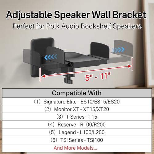 Speaker Wall Mount for Polk XT15/XT20/ES15/ES20/T15/R100/R200, Tilt & Swivel Wall Speaker Mount with Dual Side Clamp, Surround Sound Speaker Mounts for Polk Bookshelf Speaker Mount, Up to 55 lbs, Pair