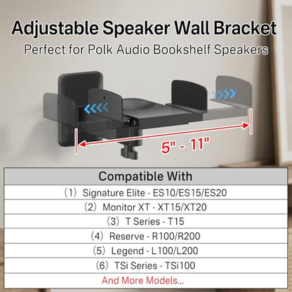 Speaker Wall Mount for Polk XT15/XT20/ES15/ES20/T15/R100/R200, Tilt & Swivel Wall Speaker Mount with Dual Side Clamp, Surround Sound Speaker Mounts for Polk Bookshelf Speaker Mount, Up to 55 lbs, Pair