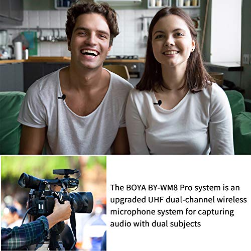 BOYA Dual Wireless Lavalier Microphone Smartphone, Dual-Channel System 2 Transmitter & 1 Receiver for DSLR Camera Recorder iPhone 11 X 8 7 6 Samsung YouTube Street Interview Facebook Livesteam Vblog