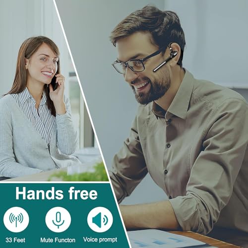 Bluetooth Earpiece Wireless with Mic Mute 100 Hours Work time Black | Ultralight Business Earphone for Driving/Trucker/Office Compatible with Cell Phones and PC
