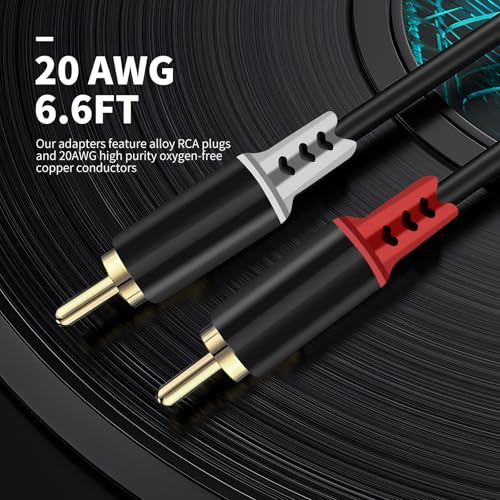RCA to Speaker Wire Adapter, 2 Bare Wire Speaker Cables to RCA Plug Adapter Repair Speaker Wire for Speaker Amplifier Audio Video AV Receiver TV Subwoofer - 20AWG, 6.6FT - size: 6.6FT
