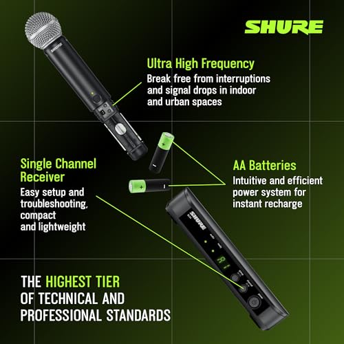 Shure BLX24/SM58 Handheld Wireless Audio System J11 Band (596–620 MHz) – BLX4 Receiver, BLX2 Transmitter with SM58 Dynamic Mic, Up to 14 Hr Battery, 300 ft Range | BLX4 Receiver, BLX2 Transmitter with SM58 Dynamic Mic, Up to 14 Hr Battery, 300 ft Range -