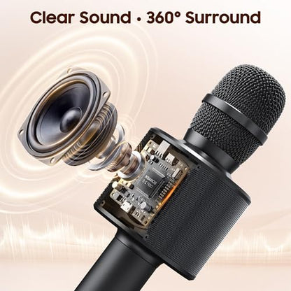 BONAOK Wireless Bluetooth Karaoke Microphone,3-in-1 Portable Handheld Karaoke Mic Speaker Machine Home Party Birthday for All Smartphones Q37 (Black) - color: Black