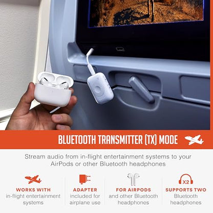 MEE audio Connect Air Pro Bluetooth Wireless Audio Transmitter & Receiver for AirPods or Bluetooth Headphones, 2-in-1 Adapter with Detachable Cable 3.5mm Aux Audio Jack for Airplanes, Auto, Gym, White - color: White, style: Connect Air Pro