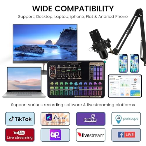 Podcast Equipment Bundle, V10XPRO Audio Mixer with Voice Changer | Professional BM-800 Podcast Microphone with Adjustable Stand, Audio Interface for Podcasting, Singing, Gaming YouTube Tiktok - color: Black