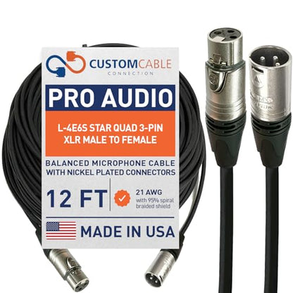 Custom Cable Connection 12 Foot Canare L-4E6S Star Quad Balanced 3-Pin XLR Microphone Cable Male to Female - size: 12 Foot, style: XLR Male to XLR Female