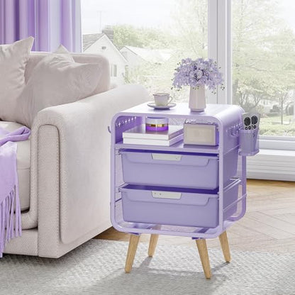 SYKIARIOL Kids Nightstand, Girls Bedside Table, Night Side Table, Purple | Kids Night Stand, End Tables Bedroom, Purple Cute Nightstand with Storage Drawer for Girls, Girls Bedroom Furniture - color: Purple