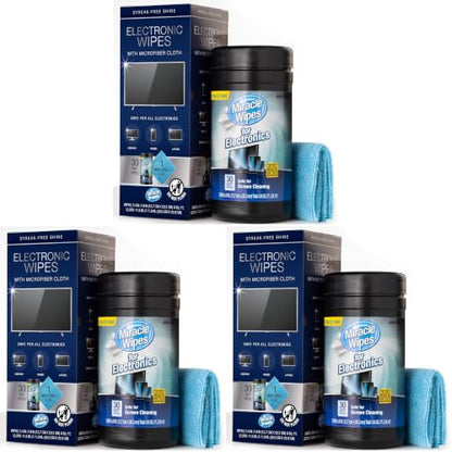MiracleWipes for Electronics Cleaning - Screen Wipes Designed for TV, Phones, Monitors and More - Includes Microfiber Towel - (30 Count) (Pack of 3) - size: 30 Count (Pack of 3)
