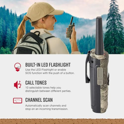 Cobra RX380 Walkie Talkies (2-Pack), 40 Pre-Programmed Channels | Weather Resistant Two Way Radios Long Range, Weather Alerts, LED Flashlight - style: RX380 True Timber Camo