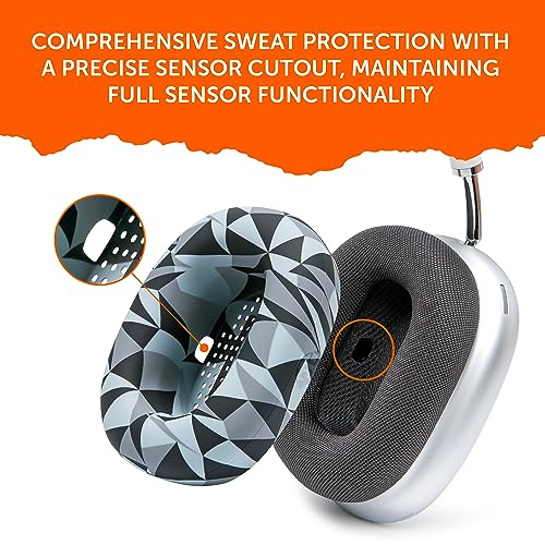 WC SweatZ Max - Patented Silicone Sweat Covers for AirPods Max 1 | Made by Wicked Cushions | (Does Not Fit AirPods Max 2). Sweatproof, Full Earpad Protection | Geo Grey - color: Geo Grey