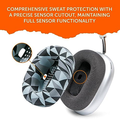 WC SweatZ Max - Patented Silicone Sweat Covers for AirPods Max 1 | Made by Wicked Cushions | (Does Not Fit AirPods Max 2). Sweatproof, Full Earpad Protection | Geo Grey - color: Geo Grey