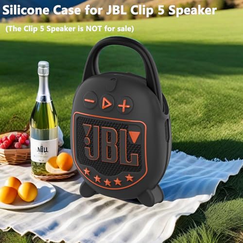 JCHPINE Silicone Cover Case for JBL Clip 5 Portable Bluetooth Speaker - color: Black
