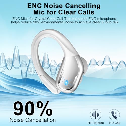 Wireless Earbuds, 75hrs Bluetooth 5.4 Headphone Sport, 2026 Bluetooth Earbuds Deep Bass Over Ear Buds with Earhooks, ENC Noise Cancelling Earphone Mic, IP7 Waterproof for Workout/Running/Gym Sliver - color: Sliver