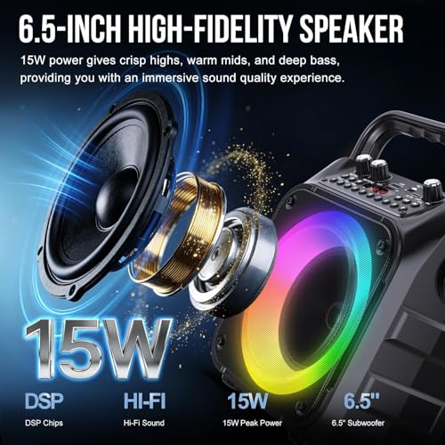 Karaoke Machine, Portable Bluetooth Speaker with 2 Wireless Mics for Adults & Kids with LED Lights, Bass/Treble Adjustment, PA System Supports USB/TF/FM/AUX/TWS for Party Home System Packages