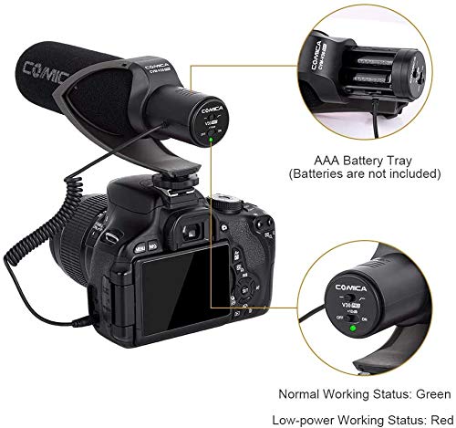 CVM-V30 PRO BLACK Super-Cardioid Directional Electric Condenser Shotgun Camera & Video Microphone for Canon Nikon Sony Panasonic Fujifilm Olympus DSLR Camera for Both 3.5mm & XLR + Dual Bracket
