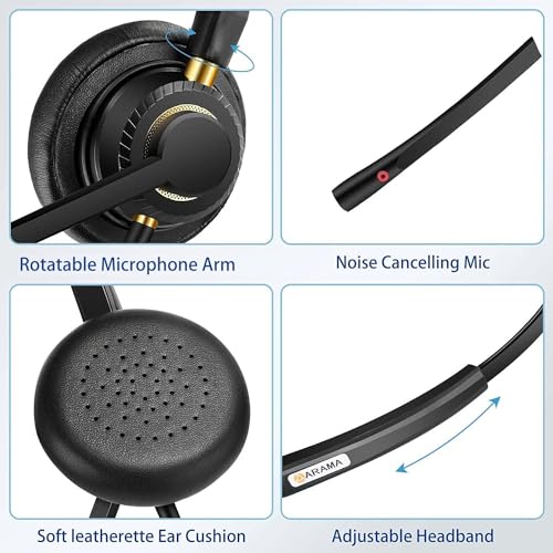 Arama USB Headset with Microphone for PC, Computer Laptop Headphones with Noise Cancelling Mic & Audio Controls for Home Office Business Skype UC Webinar Zoom | Plug & Play, Lightweight, Audio Control, for Laptop Pc Business Skype UC Webinar Call Center O