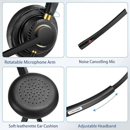 Arama USB Headset with Microphone for PC, Computer Laptop Headphones with Noise Cancelling Mic & Audio Controls for Home Office Business Skype UC Webinar Zoom | Plug & Play, Lightweight, Audio Control, for Laptop Pc Business Skype UC Webinar Call Center O