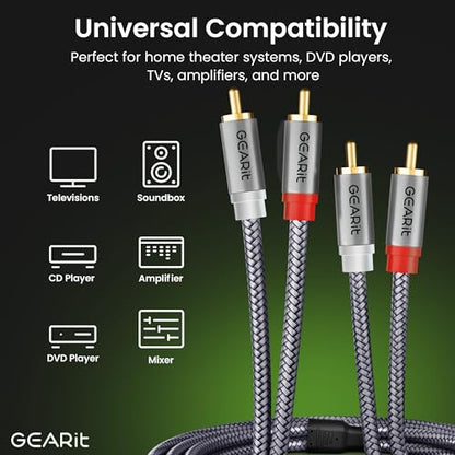 GEARit RCA Cables Car Audio 20ft, Oxygen Free Copper RCA Cables with Dual Shielding & Gold-Plated Connectors, Audio Cable for Subwoofer Cable, Hi-Fi System, Amplifier, Active Speakers, Gaming Consoles - size: 20 Feet