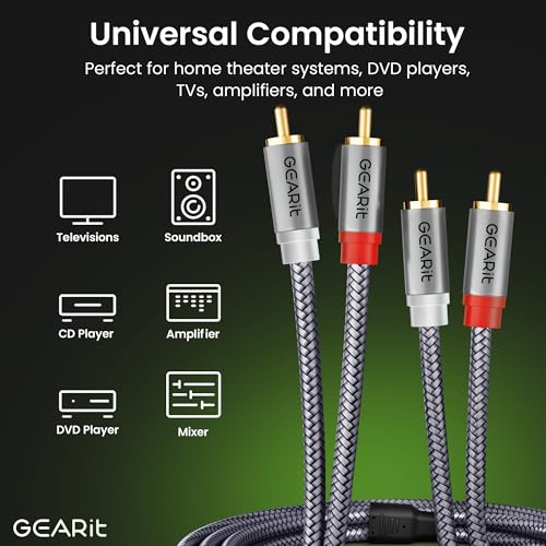 GEARit RCA Cables 3.3ft, RCA Cables Car Audio with Dual Shielding & Gold-Plated Connectors, RCA Cable for Subwoofer Cable, Hi-Fi System, Amplifier, Active Speakers, Gaming Consoles - size: 3.3 Feet