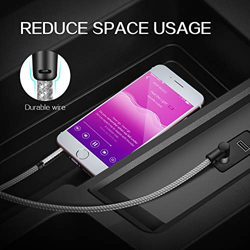90-Degree Right Angle Aux Cord 15ft, 3.5mm Audio Cable Nylon Braided, Hi-Fi Stereo Sound for Car Stereo, Headphones, Speakers, Desktop Gaming - No Bulk, No Strain - size: 15 ft