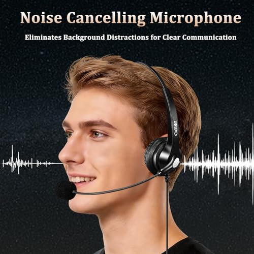 Callez RJ9 Polycom Phone Headset for Polycom VVX411 VVX311 VVX500 VVX601 | Telephone Headset with Noise Cancelling Mic, Volume Controls, Phone Headphone for Polycom VVX250 VVX400 VVX410 Office Phones