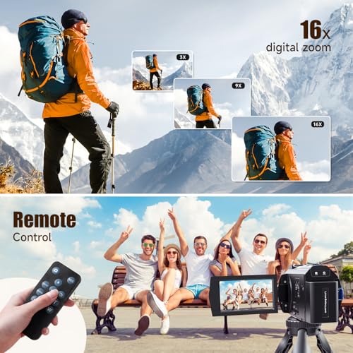 5K Video Camera Camcorder, 64MP UHD Vlogging Camera for YouTube with 16X Zoom, IR Night Vision, 3.0" Touch Screen, Stabilizer, Mic, 2 Batteries+32GB Card, Gift for Dad