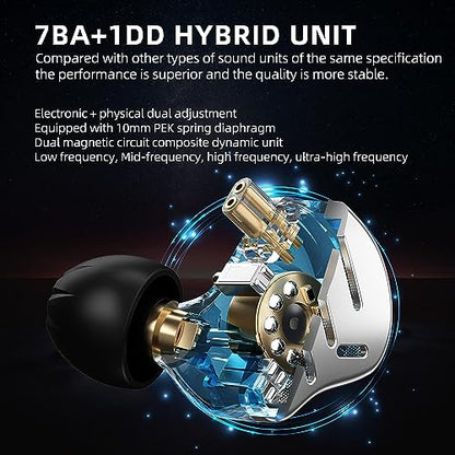 CCA KZ Zax in Ear Monitor Headphones 16 Units 7BA 1DD Hybrid Drivers HiFi IEM Earphones High Clarity Metal Gaming Earbuds with 2 Pin Detachable Cable - color: KZ ZAX Black, size: no mic