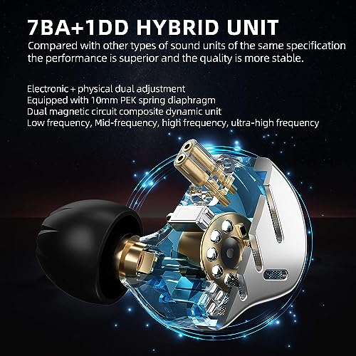 CCA KZ Zax in Ear Monitor Headphones 16 Units 7BA 1DD Hybrid Drivers HiFi IEM Earphones High Clarity Metal Gaming Earbuds with 2 Pin Detachable Cable - color: KZ ZAX Black, size: with mic