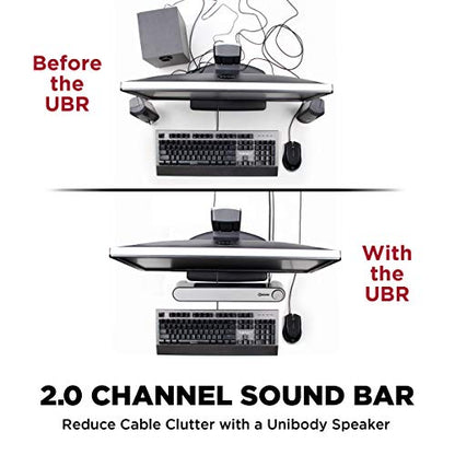 GOgroove Computer Speaker Mini Soundbar - USB Powered PC Sound Bar with Easy Setup Wired AUX, Stereo Audio, Microphone Port, Volume Control Knob, Under Monitor Design for Desktop (Black) - color: Black and Grey