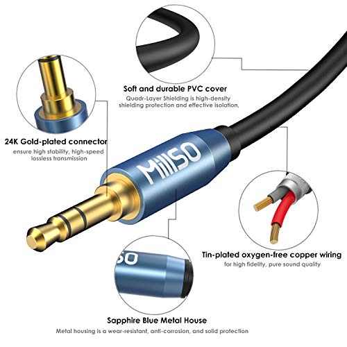 Audio Splitter 8 Feet 3.5mm Male to 2 Male Audio Splitter Cable TRS | Sapphire Blue, Gold-Plated, 1/8 Male to 2-Male Aux Headphone Splitter Cable for Smartphone, Computer, MP3, Earphone, Speakers - style: TRS Male Plug to 2 Male